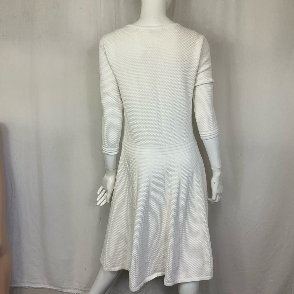 Hugo Boss Off White 3/4 Sleeve Waffle Textured Knit Knee Length Dress M - Picture 7 of 14